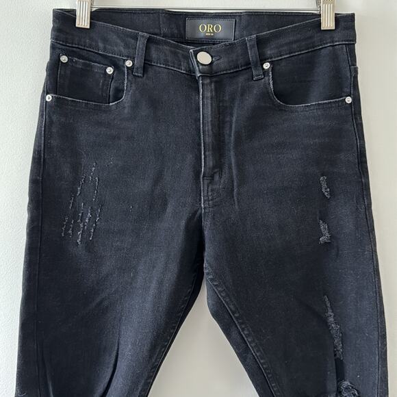 Oro Los Angeles The Wolf Denim Black Skinny Distressed Jeans 28 - Picture 5 of 9